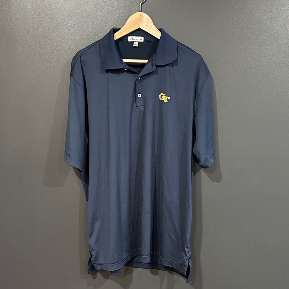 Peter Millar Navy Polo with Yellow GT Embroidery Georgia Tech